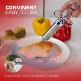 Vecolex 304 Stainless Steel Meat Injector Syringe-2 Oz Meat Injectors For Smoking with 3 Needles 3 Brushes-Spare O Rings-Food Injector for BBQ,Turkey & Brisket (Stainless Steel) Vecolex