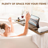 Teak Bathtub Tray - Luxury Bath Tray with Expandable Handles, Wine Glass and Phone Holders, Book Stand - Perfect for Home Spa Relaxation and Reading - Natural Bath Accessories Fun Memories