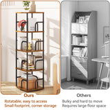 IBUYKE 5 Tier Square Rotating Bookshelf, 360° Spinning Bookcases Tower,Freestanding Corner Bookshelf with Rails,Industrial Swivel Bookcase Organizer for Bedroom, Living Room,Study,Brown,UTBC004H