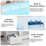 Wine Bar Cabinet with LED Light,with Wine and Glass Rack, Modern Kitchen Coffee Bar Cabinet with Storage, Buffet Sideboard with Drawers(White, Large) amzzar