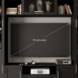 Mekminop 4-Piece TV Stand for TVs Up to 70" - Modern Entertainment Wall Unit with Shelves, Large Media Center for Living Room, Black Mekminop