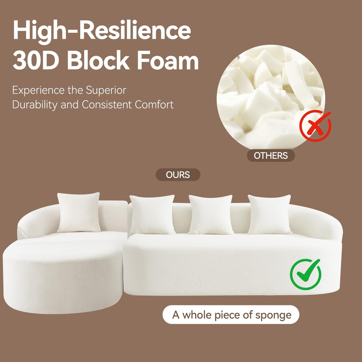 104.3" Boneless Curved Couch, l Shaped 4-Seater Cloud Couch with Deep Seat Chaise, Oversized Curved Sofa, Chenille Modular Sectional Couches for Living Room, No Assembly, Beige Abbrevi