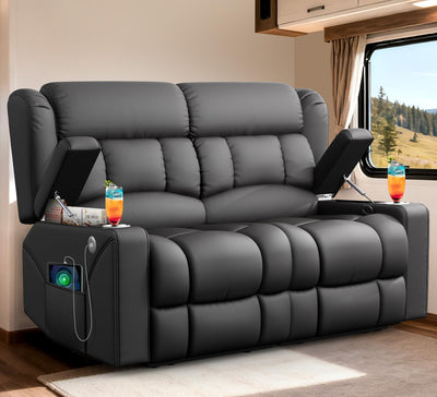 MOSGAT RV Loveseat Recliner Sofa, Reclining Loveseat Home Theater Seating with USB Ports, Cup Holders, Insert Pockets, Wall Hugger RV Recliners for Movie Room, Recline Movie Seats Gaming Sofa, Gray