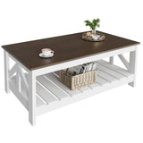 YESHOMY Farmhouse Coffee Table, Wood Square Open Storage Compartment for Living Room, Brown and White YESHOMY