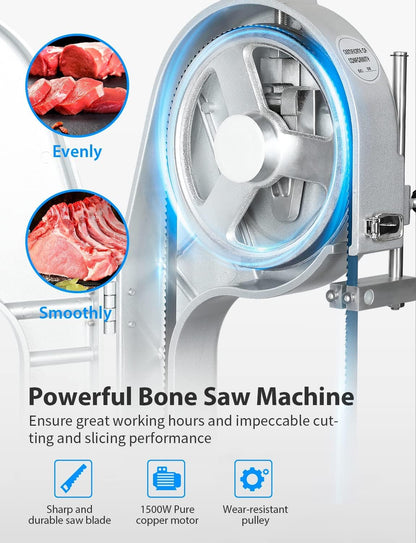 1500W Electric Bone Saw Machine, Meat Bandsaw for Butchering, Thickness Range 0.8-5.9 Inch, 20x15 Inch Table Sawing for Cutting Chops, Frozen Meat, - WoodArtSupply