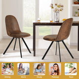 FurnitureR Swivel Dining Chairs Set of 4, Dining Room Chairs Suede Fabric Mid Back Armelss with Padded Rotated Seat Cushion and Metal Legs, Brown FurnitureR