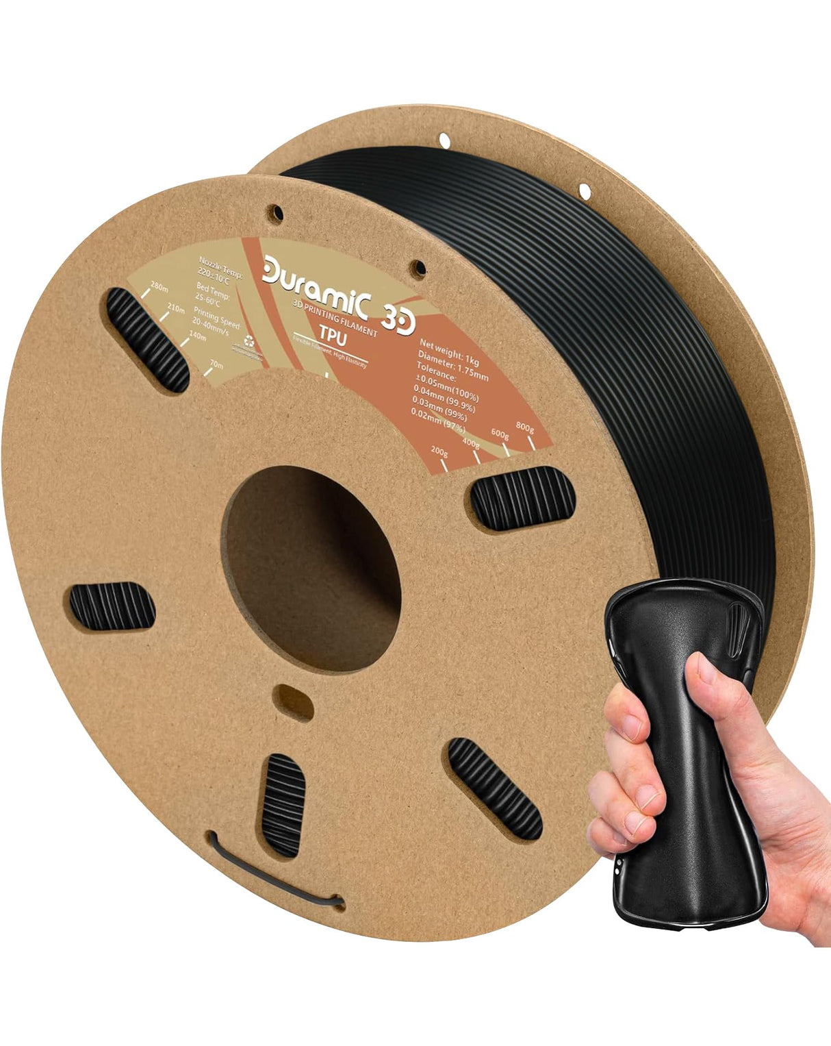 DURAMIC 3D TPU Filament 1.75mm Black, TPU Flexible Filament 95A, Soft TPU 3D Printing Filament, 1kg Spool, Dimensional Accuracy +/- 0.05mm, Black 1 Pack DURAMIC 3D