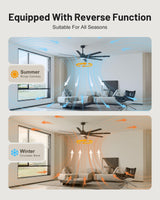CubiCubi Ceiling Fans with Lights and Remote - 72 inch Black Large Ceiling Fan for Inoor/Outdoor Bedroom Living Room Kichen Patio, 3 Downrods, Dimmable, Super Quiet, 6 Speeds, Dual Finish 8 Blades CubiCubi