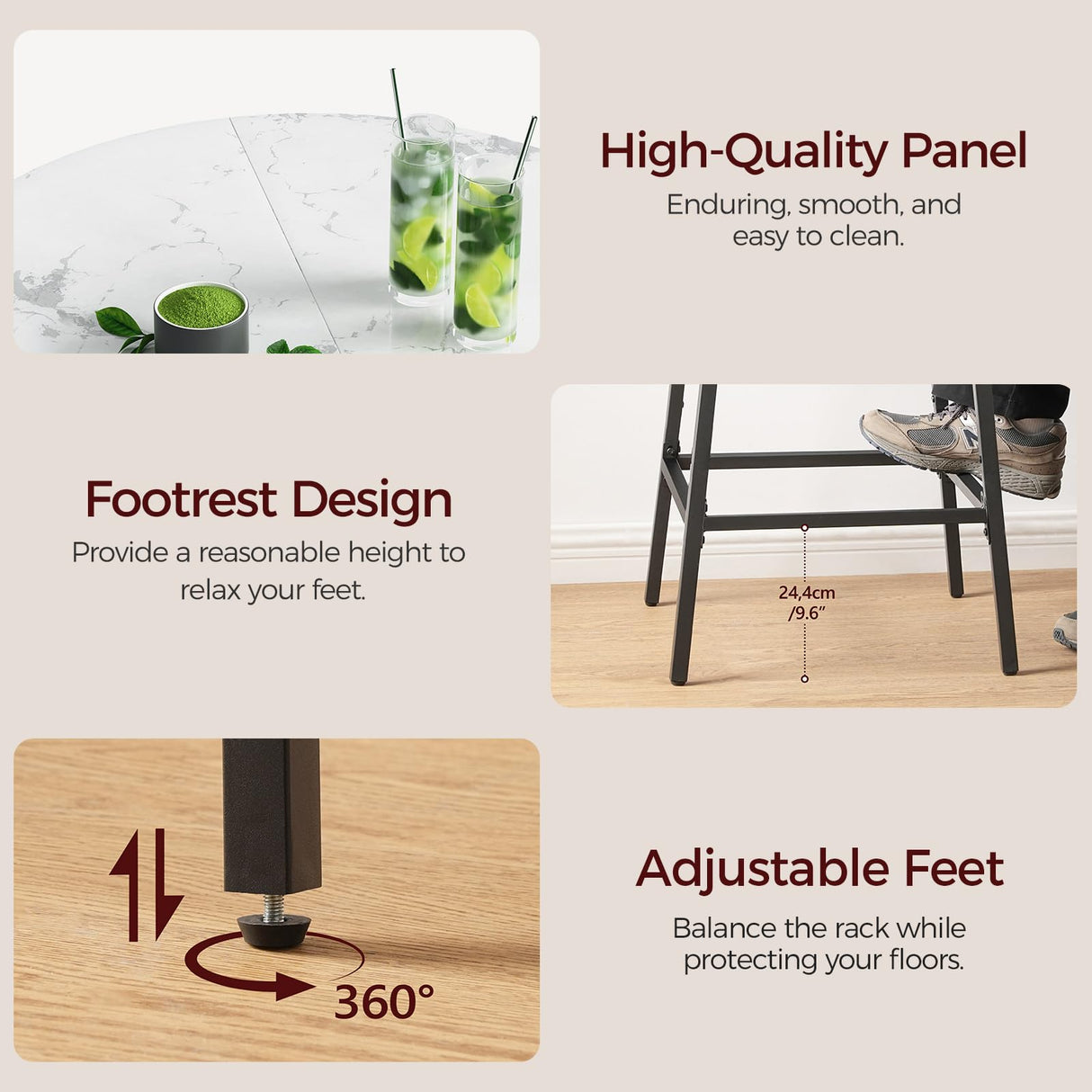 MAHANCRIS Round Bar Table, 37.4" High Pub Top Table with Footrest, 2-Tier Counter Height Cocktail Tables with Storage, Bistro Table for Small Spaces, Easy to Assemble, Marble and Black BTHM12501 MAHANCRIS