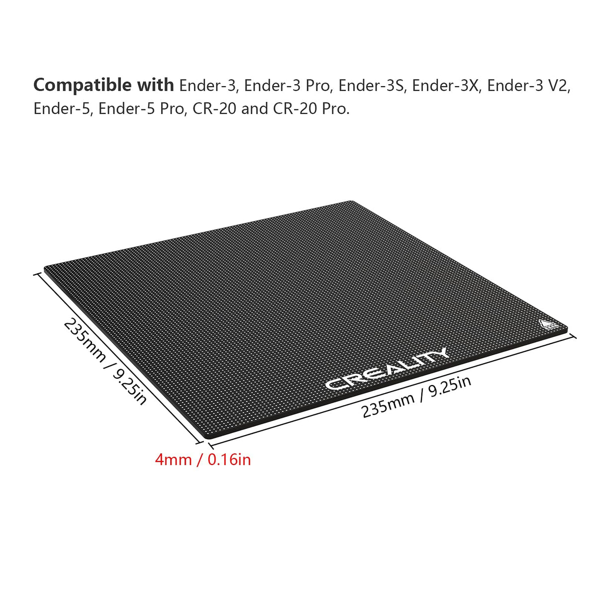 Creality Official Ender 3 Glass Bed 3D Printer Platform, 235x235MM Tempered Glass Plate Build Surface for Ender 3 PRO/Ender 5 PRO/Ender 3 S1/Ender 3 Neo/Ender 3 V2 Neo, Good Adhesion Remove Easily Creality