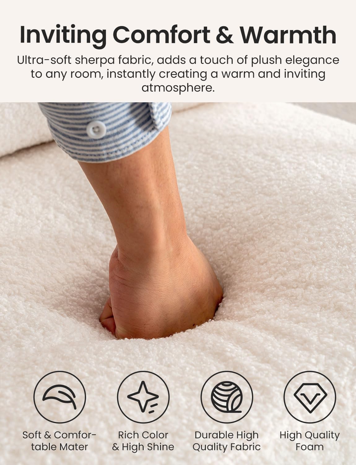 Mid Century Modern Accent Chairs for Living Room, 23” Wide Comfy Chair for Bedroom, Small Cozy Sherpa Reading Chairs for Adults, 108° Lounge Arm Chair Indoor with Detachable Cover, 5.5" Foam Cushion Miscoos