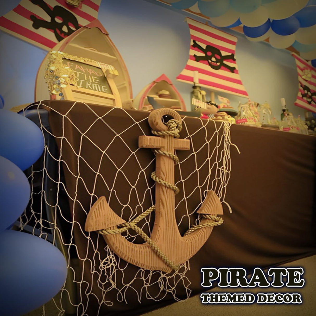 2 Pack Fish Net Decorations for Party, Natural Cotton Hawaiian Party Fishing Net Decorative, Nautical Themed Cotton Fishnet Under The Sea Pirate Ocean Beach Decor BWEALT