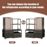 Herture Mini Fridge Stand with Wine Rack, Kitchen Bakers Rack with Power Outlet, Microwave Oven Stand, Coffee Bar, Movable Drawers, for Dorm,Office, Black HB04BXB Herture