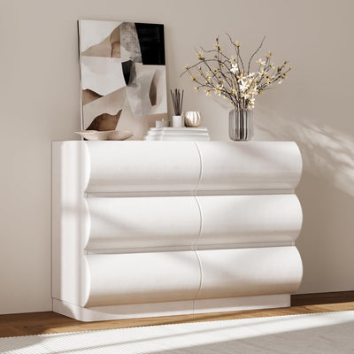 homary Modern 6 Drawers Dresser, 39.4" Wide Faux Leather Chest of Drawers with Modern Design, Storage Dressers Organizer for Bedroom Living Room Hallway, White
