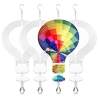 4Pack 8inch Sublimation Wind Spinner Blanks 3D Aluminum Metal Wind Sculpture Kinetic Spinners for Yard and Garden Indoor Art Ornaments Hanging Decoration (Hot Air Balloon)