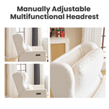 RUTOX Oversized Swivel Rocker Recliner with Adjustable Headrest, 26" Extra Wide Glider Recliner Nursery Chair with Double Cushion, Chenille Glider Rocking Chair for Living Room,Cup Holder,White RUTOX