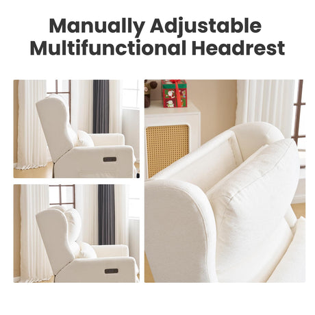 RUTOX Oversized Swivel Rocker Recliner with Adjustable Headrest, 26" Extra Wide Glider Recliner Nursery Chair with Double Cushion, Chenille Glider Rocking Chair for Living Room,Cup Holder,White RUTOX