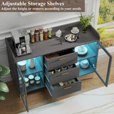 Auromie Sideboard Buffet Cabinet with 3 Drawers, Kitchen Storage Cabinet with LED Light, Coffee Bar Cabinet with Adjustable Shelf,Modern Organizer Cabinet with Door (Grey) Auromie