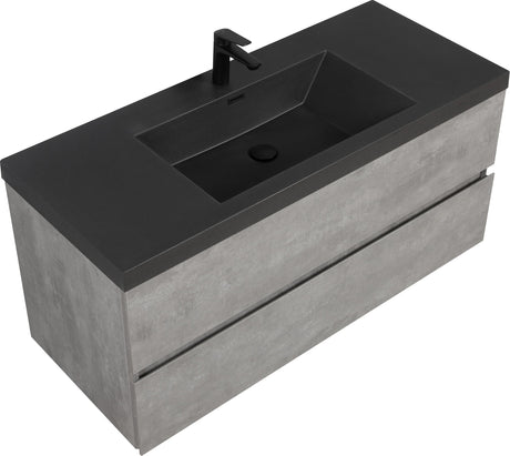 48 inch Floating Bathroom Vanity with Sink, Modern Wall-Mounted Bathroom Storage Vanity Cabinet with Black Quartz Sand Top Basin and Soft Close Drawers,Clean and Functional，Closeout Bathroom Vanities WoodArtSupply