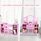 INFANS Kids Vanity, 2 in 1 Princess Makeup Desk & Chair Set with Tri-Folding Detachable Mirror, Large Storage Shelves, Wooden Pretend Play Dressing INFANS