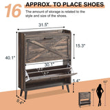 Barnyatoh Shoe Storage Cabinet,Farmhouse Shoe Organizer with 2 Flip Drawers & Barn Door Design,Freestanding Hidden Slim Narrow Shoe Rack Cabinet for Entryway,Foyer,Hallway,Dark Oak Barnyatoh