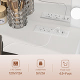 FIONESO 47.2" Large Vanity Desk with Mirror & 14 LED Lights, Makeup Vanity Table with 5 Drawers & Charging Station, Makeup Vanity Desk, 3 Lighting Colors, Dressing Vanity Table for Bedroom, White FIONESO