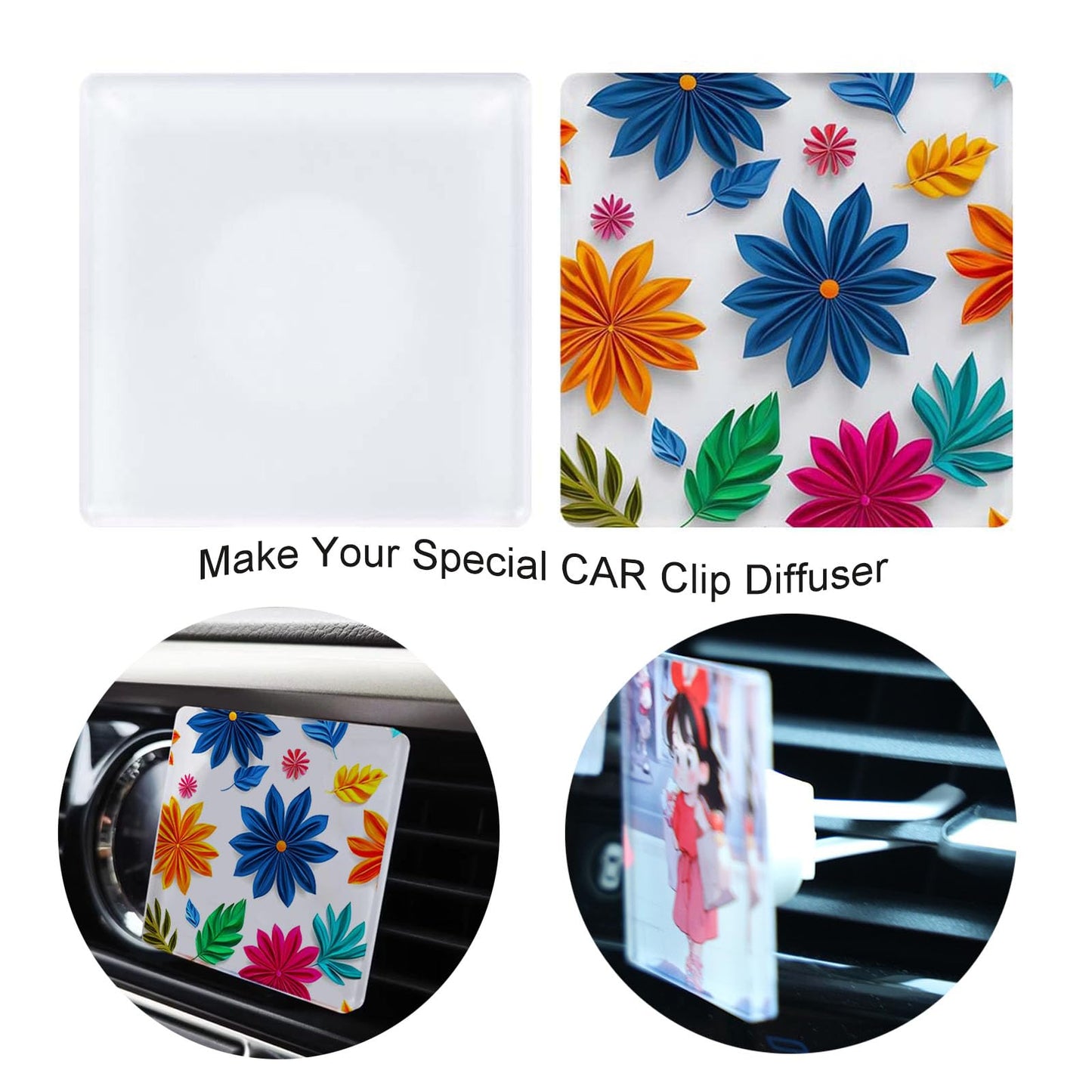 6 Pack Sublimation Blanks Car Air Vent Clips Heat Transfer Blank Car Outlet Perfume Clip Auto Diffuser Vent Clip Car Scent Diffuser Clip Car Exhaust Outlet Accessories Square