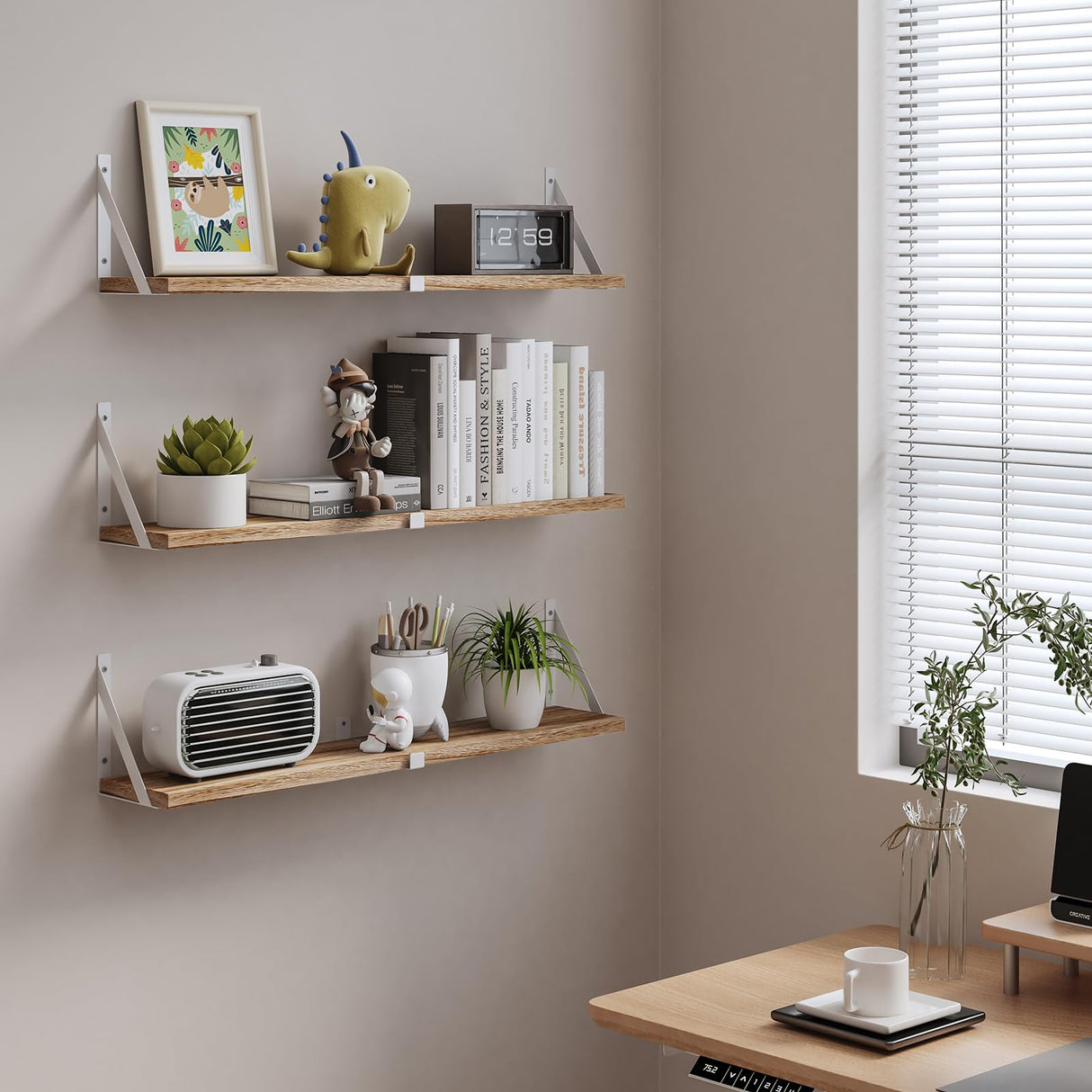 Austin yan Floating Bookshelf ，33inch, Wall Mounted Shelves for Living Room, Kitchen Organization,Bathroom, Bedroom Décor,Hanging Decorative Wall Shelves,Set of 3 White Austin yan