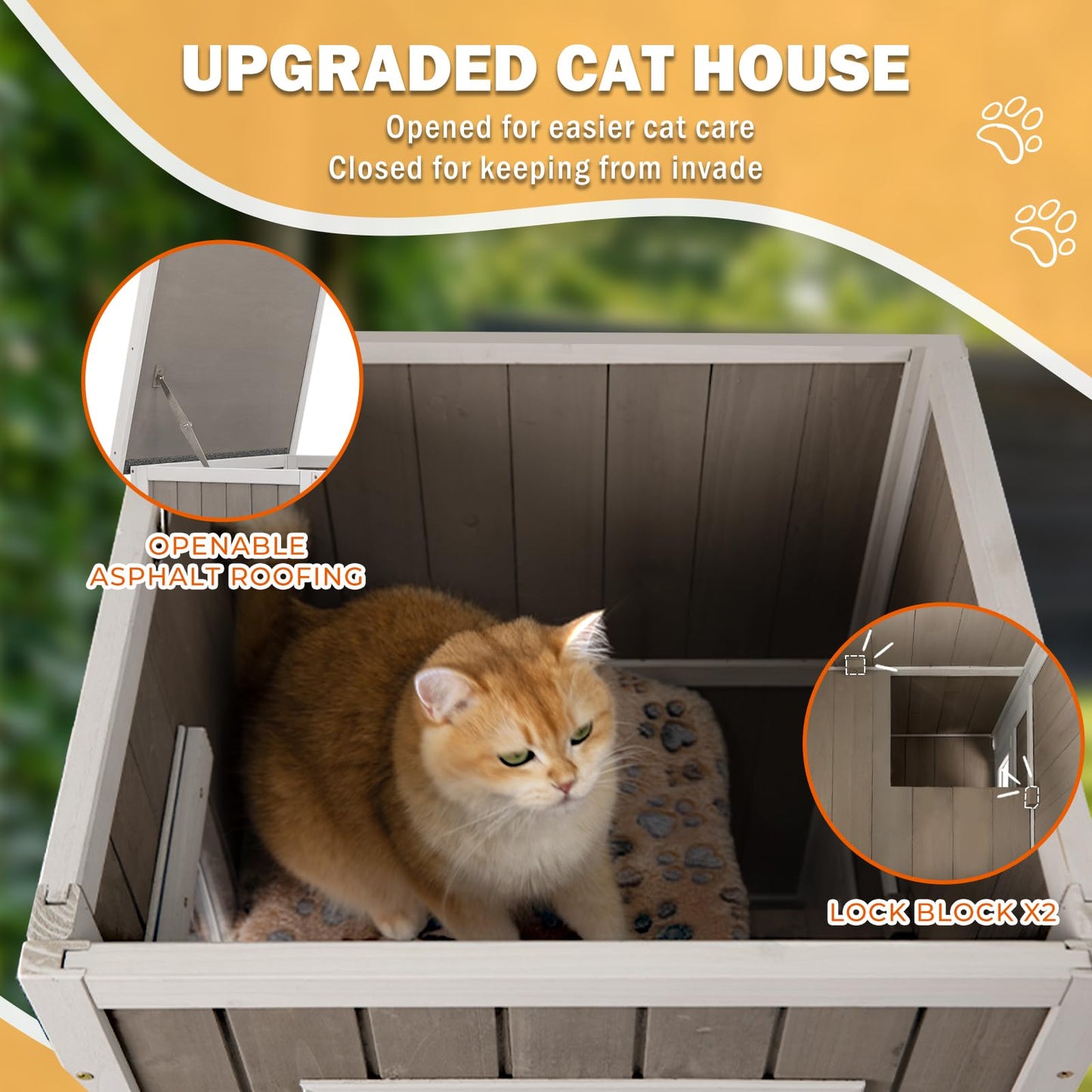 Ketive Outdoor Cat House Weatherproof 2-Story Feral Cat Shelter for Outdoor with Asphalt Roof, Viewing Windows, Escape Doors, and PVC Curtains – Insulated Fir Wood Cat House for Indoor/Outdoor Use