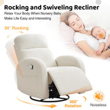 BaseBeauty Glider Nursery Recliner Chair, Swivel Rocker Recliner Glider Chair with 2 Pockets, Rocking Recliner Nursery Chair, Manual Recliners for Living Room, Bedroom, Cream White Chenille BaseBeauty