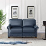 Faux Leather Loveseat Sofa, 59"W Mid Century Modern Couch with Storage, Comfy 2 Seater Sofa with Nailhead Trim & Rolled Armrests, Deep Seat Small Couch for Living Room, Apartment, Office (Navy Blue) JEEOHEY
