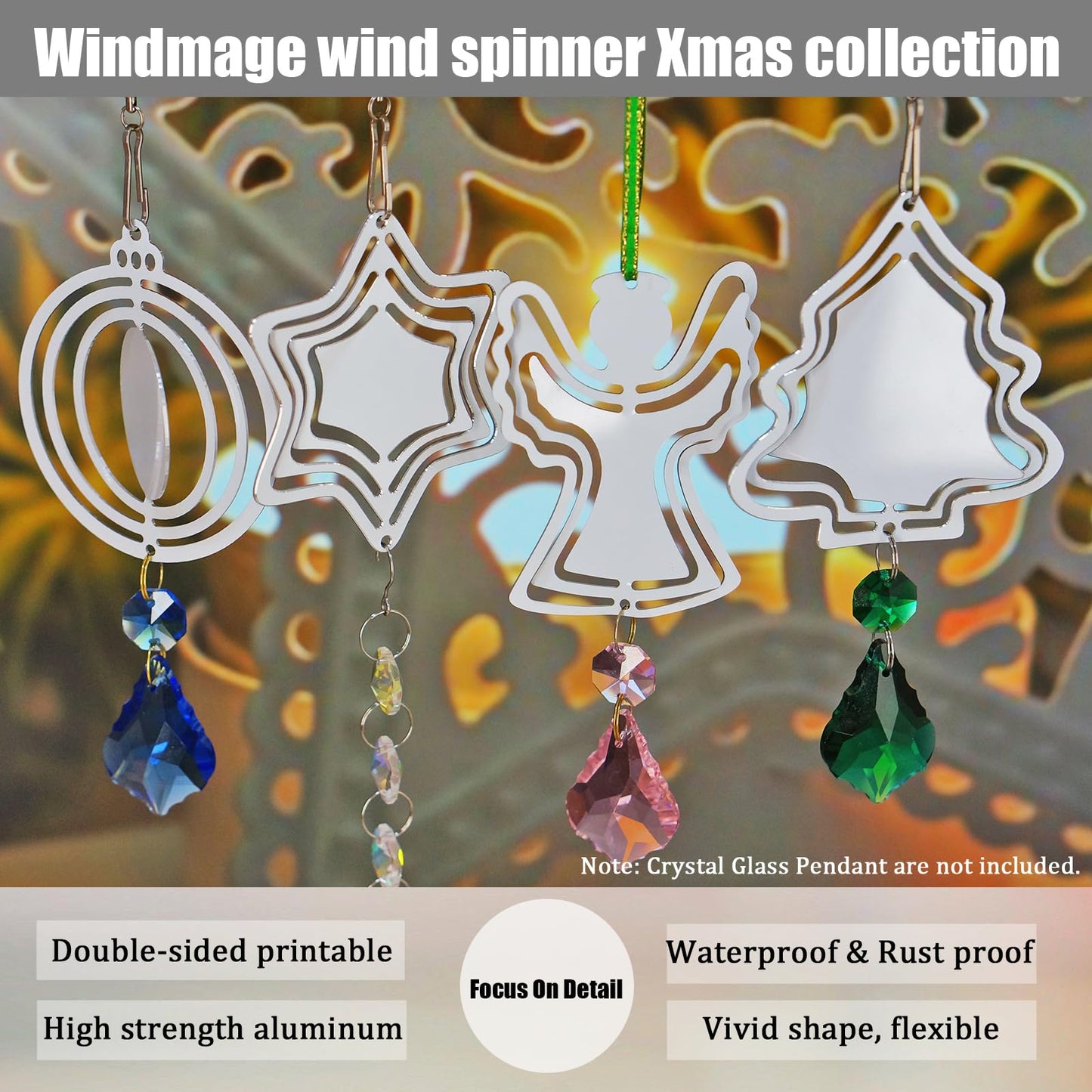 WindMage 16Packs 3inch Sublimation Wind Spinner Blanks 3D Aluminum Metal Wind Sculpture Kinetic Spinners for Yard and Garden Indoor Art Sublimation Christmas Ornament Hanging Decoration