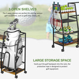 DAOUTIME Golf Bag Garage Storage Rack with Wheels, Organizer for Single Golf Bag and Equipment Accessories, Ideal for Home, Garage, Club, Shed, Basement - Sturdy Wood and Metal Construction (Black) DAOUTIME