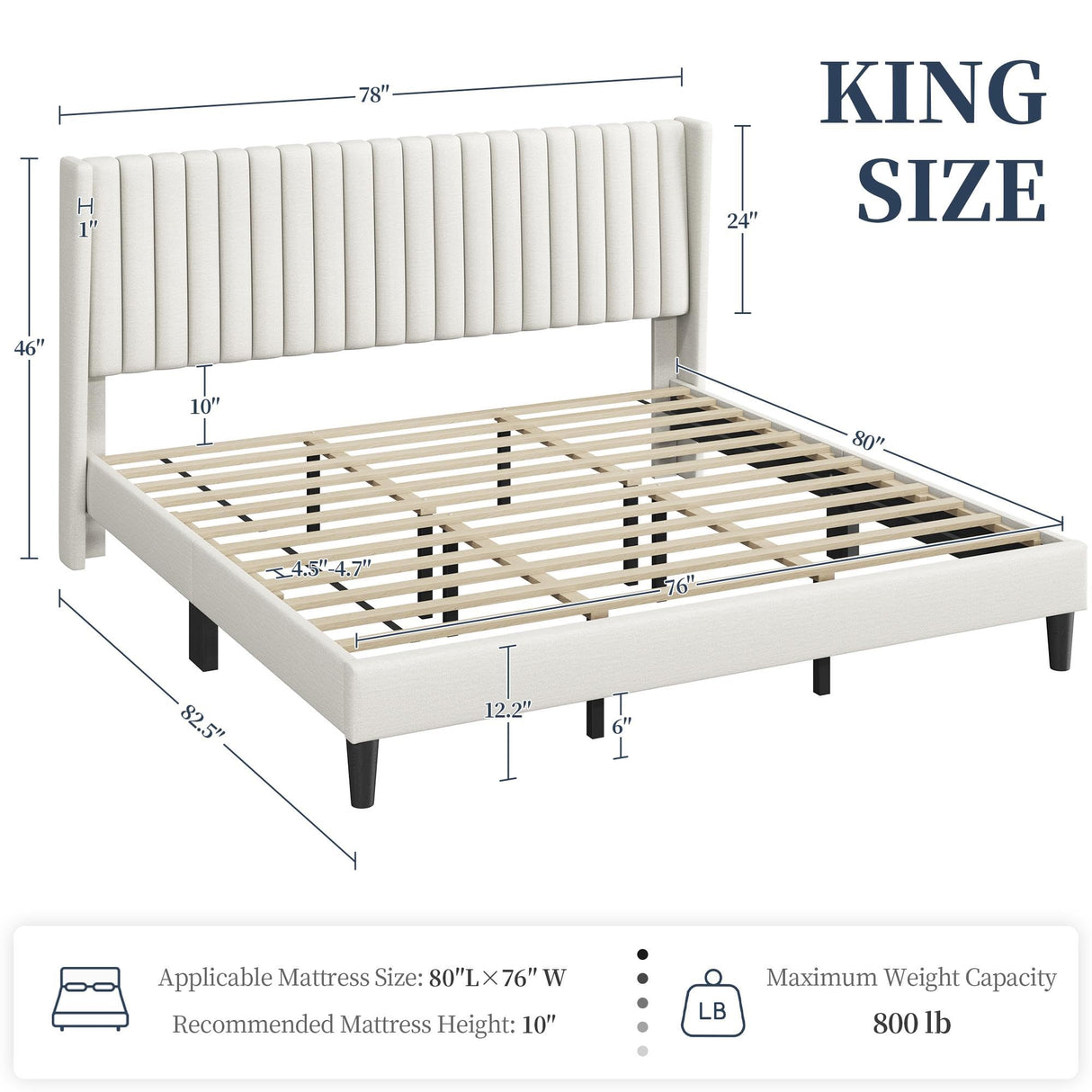 Yaheetech King Bed Frame Upholstered Platform Bed with Fabric Headboard, Wing Edge Design/Non-Slip and Noise-Free/Wooden Slats Support/No Box Spring Needed/Easy Assembly, Beige King Bed Yaheetech