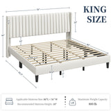 Yaheetech King Bed Frame Upholstered Platform Bed with Fabric Headboard, Wing Edge Design/Non-Slip and Noise-Free/Wooden Slats Support/No Box Spring Needed/Easy Assembly, Beige King Bed Yaheetech
