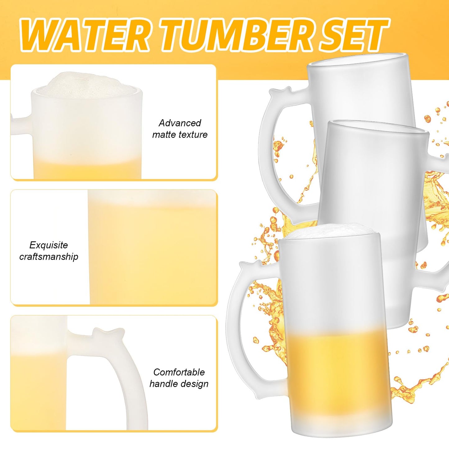 Mifoci 6 Pcs Frosted Beer Mugs for Sublimation 16 oz Blank Glass Cups Can Add Photo Text or Images on Personalized Beer Glass for Husband Dad Men for Oktoberfest Halloween Christmas Gift