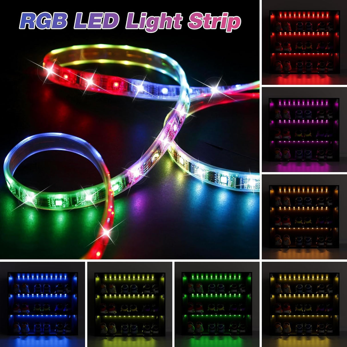 Banzeem LED Sneaker Storage with Sliding Glass Doors for Up to 9 Pairs of Shoes, Sneaker Case for Sneakerheads, Clear Shoe Boxes Stackable and Wooden Showing Shoe Rack for Space Saving, Black Banzeem