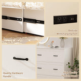 Full Size Murphy Bed with Charging Station and Drawer Farmhouse Cabinet Bed Wood Space-Saving Hidden Folding Platform Bed Chest for Home Office Bedroom Guest Room Apartment,White NEBZHASK