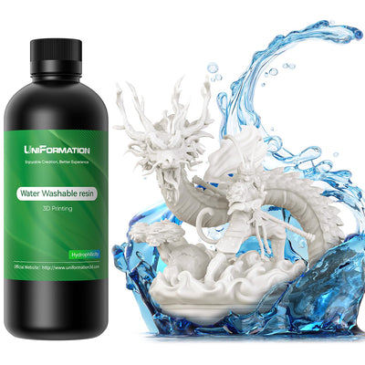 UNIFORMATION Water Washable Resin Easy to Clean Fast UV Curing 3D Printer Resin Photopolymer Low Viscosity Rapid 3D Resin Liquid with High Precision Suit for SLA/LCD/DLP Printing White 1KG