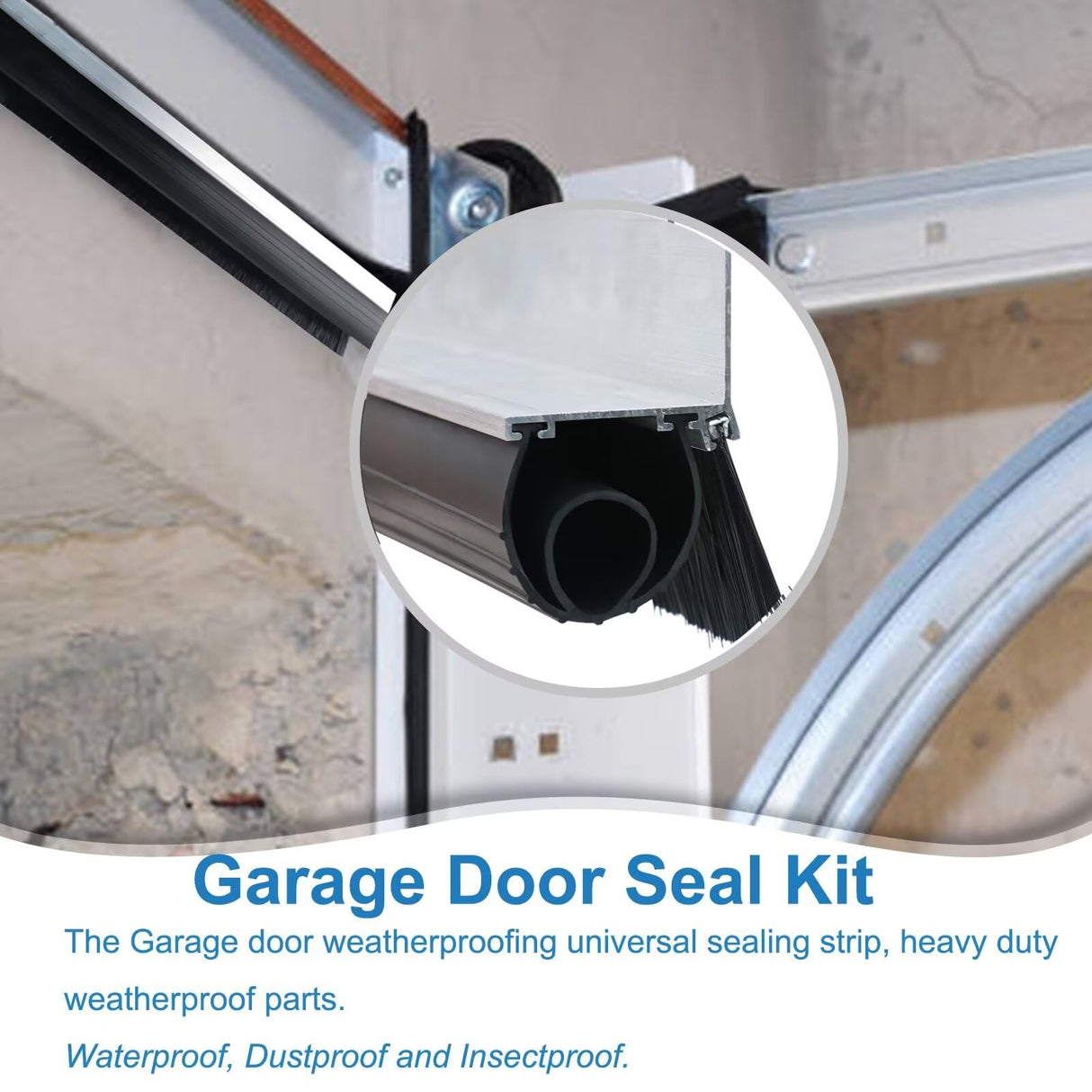 Duzzy Universal Garage Door Seals Kits, Weatherproofing Garage Door Seals Bottom Rubber with Brush and Aluminum Track Retainer Base Kit, U Shape+O Ring Heavy Duty Weatherproof Parts Kits (10 Feet) Duzzy
