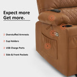 MCombo Power Recliner Chair, Electric Reclining with Heat and Vibration for Adult, Cup Holder, USB Port, Extended Footrest, Faux Leather, for Living Room, PR621 (Saddle) MCombo