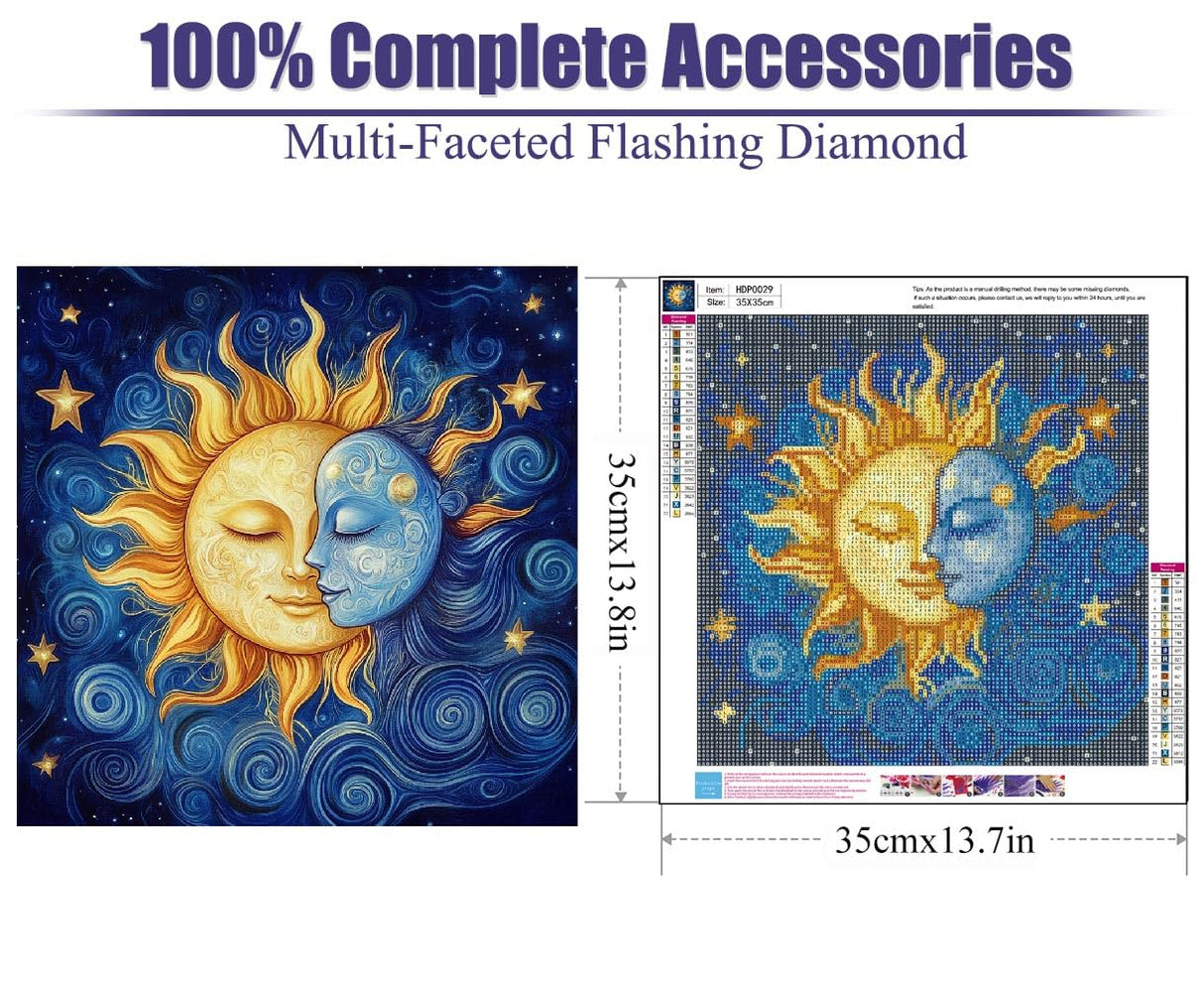 VividMeng Moon Diamond Art Kits for Adults,Sun Diamond Painting Kit for Adults,DIY Full Drill Diamond Painting Moon Gem Art and Crafts 13.78x13.78inch VividMeng