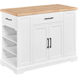 Yaheetech Rolling Kitchen Island Cart with 3 Drawers, Kitchen Storage Cabinet on Wheels with Open Shelves and Inner Adjustable Shelves for Dining Room/Living Room, Thicker Rubberwood Top, White Yaheetech