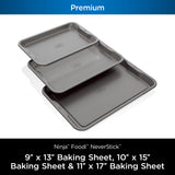 Ninja B33003 Foodi NeverStick Premium 3-Piece Baking Sheet Set, Nonstick, Oven Safe up to 500⁰F, with 9 x 13 inch Sheet, 10 x 15 inch Sheet & 11 x 17 inch Sheet, Dishwasher Safe, Grey Ninja