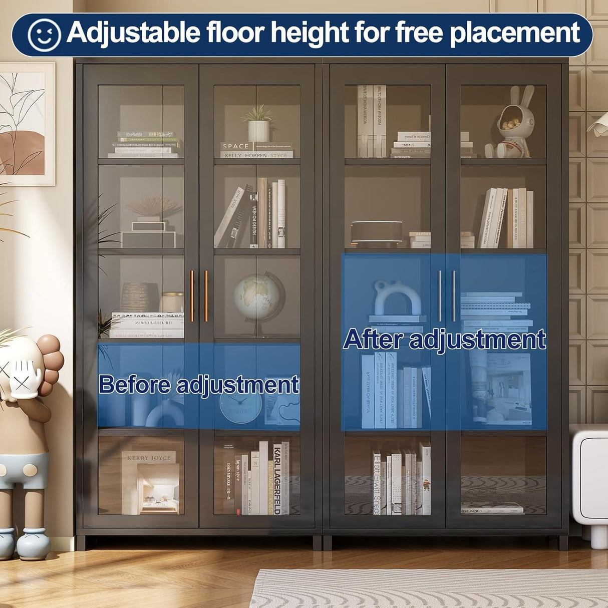 5-Tier Display Cabinet with Glass Doors, 67" Metal Curio Cabinet with 4 Adjustable Shelves for Collectibles, Toy Organizers Cabinet & Glass Display Case for Home, Office, Playroom, Living Room IHGSSKD