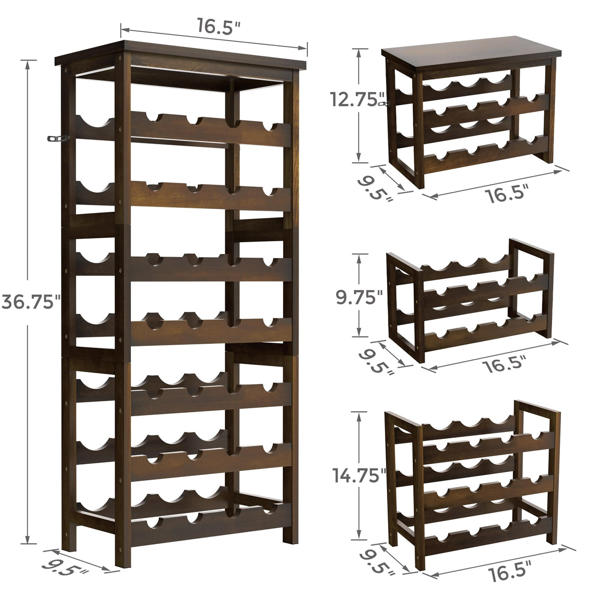 28-Bottle Wine Rack Free Standing Floor, Solid Wood 7-Tier Display Wine Storage Shelves with Tabletop, Wobble-Free Bottle Holder for Cellar Kitchen Bar Dining Room Living Room, Walnut FLYJOE