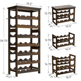 28-Bottle Wine Rack Free Standing Floor, Solid Wood 7-Tier Display Wine Storage Shelves with Tabletop, Wobble-Free Bottle Holder for Cellar Kitchen Bar Dining Room Living Room, Walnut FLYJOE
