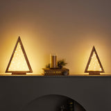 Mokof 2 Pack Wood Tabletop Christmas Trees with Lights, Christmas Decorations Indoor, Modern Farmhouse Christmas Decor Small Trees for Table, Mantle, Shelf (13.4" and 10" Tall) Mokof