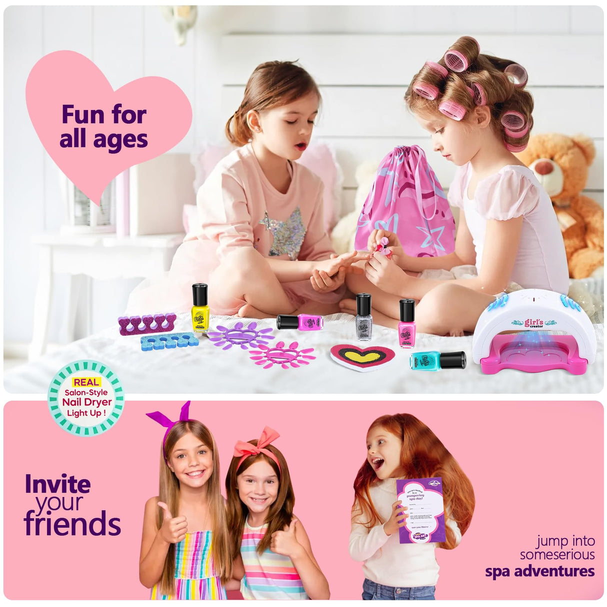 Kids Spa Kit for Girls Toy - Nail Polish Set for Girls Gifts 7-12 - Foot Spa Day Girl for Manicures Pedicure - Nail Art Salon Kit Christmas Birthday Gift for 6 7 8 9 10-12 Years Old (Kids Edition) Combaybe