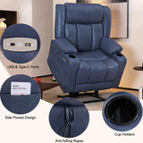 EONIX Dual Motor Oversized Power Lift Recliner Chair for Elderly, 400lbs Heavy Duty Faux Leather Recliner with Massage and Heat, Big and Tall Lay Flat Lift Chair with Cup Holders, SLRY006, Navy Blue EONIX
